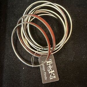 Treska Maroon and Silver Bangle Set